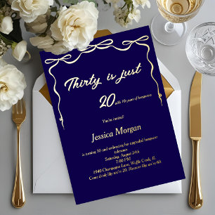 Invitación Con Relieve Metalizado Azul marino Editable Elegante Fiesta 30 cumpleaños