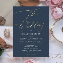 Invitación Con Relieve Metalizado Azul Marino Elegante Oro La Boda