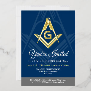 Invitación Con Relieve Metalizado Azul Marino Masónico Francmasón Oro Real