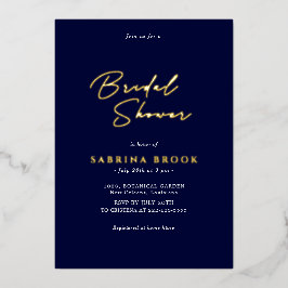 Invitación Con Relieve Metalizado Azul Marino | Sencilla ducha de novia Minimalista