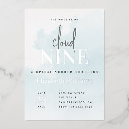 Invitación Con Relieve Metalizado Azul y Plata Moderno En La Nube 9 Ducha Bridal
