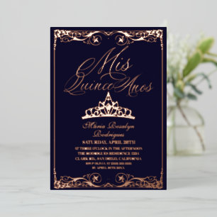 Invitación Con Relieve Metalizado Azul y Rosa Elegante Quinceañera Foto de Hoja