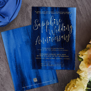 Invitación Con Relieve Metalizado Azul zafiro abstracto 45º aniversario de bodas