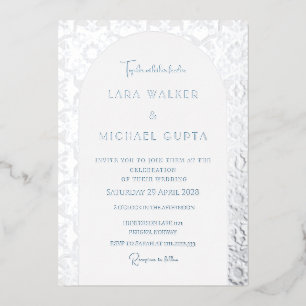 Invitación Con Relieve Metalizado Azulejo Geométrico Italiano (Punteado-Retro)