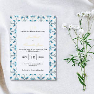 Invitación Con Relieve Metalizado azulejo italiano azul
