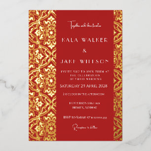 Invitación Con Relieve Metalizado Azulejo Italiano Rojo Carmesí (Punteado Retro) 