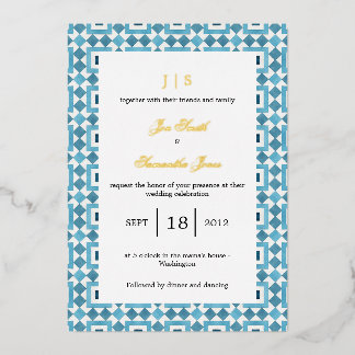 Invitación Con Relieve Metalizado Azulejo mediterráneo italiano azul