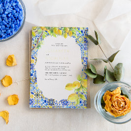 Invitación Con Relieve Metalizado Azulejos de Limón | Boda Mediterránea de Verano