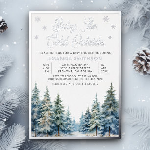 Invitación Con Relieve Metalizado Baby, hace frío afuera, baby shower de bosque inve