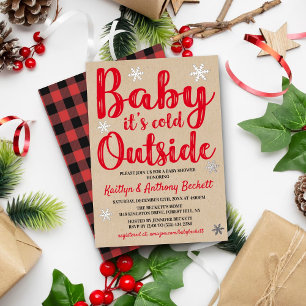 Invitación Con Relieve Metalizado Baby hace frío afuera Fiesta de Baby Shower Real d