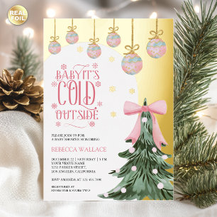 Invitación Con Relieve Metalizado Baby hace frío afuera Fiesta de Bebé Rosa de Invie