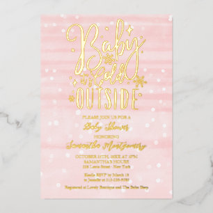 Invitación Con Relieve Metalizado Baby It's Cold Outside Winter Chica Baby Shower