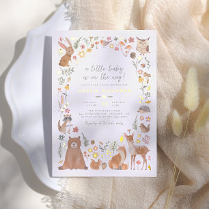 Invitación Con Relieve Metalizado Baby Shower Animales del Bosque Brillante