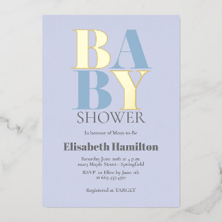 Invitación Con Relieve Metalizado Baby Shower azul