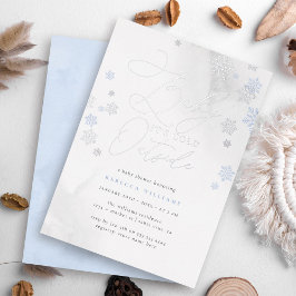 Invitación Con Relieve Metalizado Baby Shower Blue & Silver Snowflakes Wind Boy