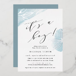 Invitación Con Relieve Metalizado Baby Shower botánico de Secret Garden