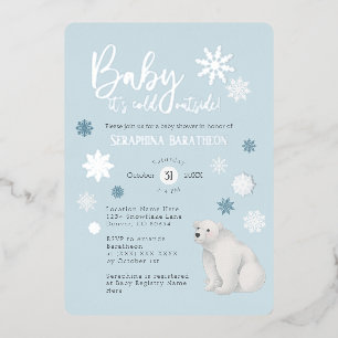 Invitación Con Relieve Metalizado Baby Shower con copo de nieve de Relieve metalizad