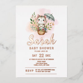 Invitación Con Relieve Metalizado Baby Shower de animales Woodland