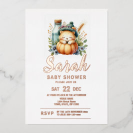 Invitación Con Relieve Metalizado Baby Shower de animales Woodland