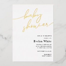 Invitación Con Relieve Metalizado Baby Shower de caligrafía moderna