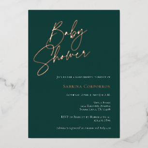 Invitación Con Relieve Metalizado Baby Shower de género neutral elegante con foil
