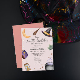 Invitación Con Relieve Metalizado Baby Shower de Halloween para dos Chicas gemelos