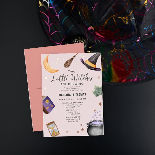 Invitación Con Relieve Metalizado Baby Shower de Halloween para dos Chicas gemelos (Subido por el creador)