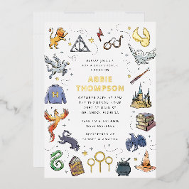 Invitación Con Relieve Metalizado Baby Shower de Harry Potter Icon