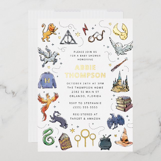 Invitación Con Relieve Metalizado Baby Shower de Harry Potter Icon (Sobre)