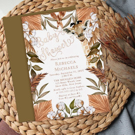Invitación Con Relieve Metalizado Baby Shower de jirafa dulce boho de hierbas secas