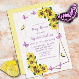Invitación Con Relieve Metalizado Baby Shower de la mariposa pequeña