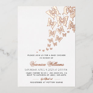 Invitación Con Relieve Metalizado Baby Shower de mariposa