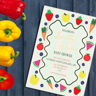 Invitación Con Relieve Metalizado Baby Shower de Mercado de Granjero de Crecimiento
