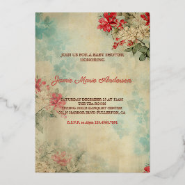 Invitación Con Relieve Metalizado Baby Shower de Navidades de Floral de invierno de 