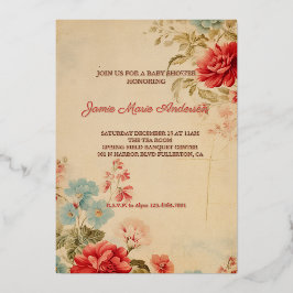 Invitación Con Relieve Metalizado Baby Shower de Navidades de Floral de invierno de 