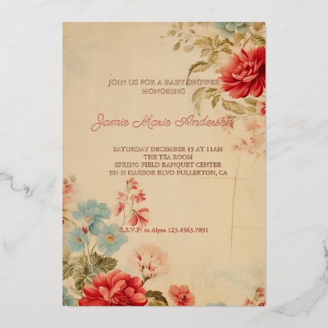 Invitación Con Relieve Metalizado Baby Shower de Navidades de Floral de invierno de  (Anverso)