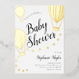 Invitación Con Relieve Metalizado Baby Shower Gold Hot Air Balloon