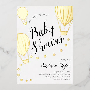 Invitación Con Relieve Metalizado Baby Shower Gold Hot Air Balloon