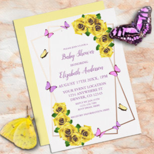 Invitación Con Relieve Metalizado Baby Shower Mariposa Pequeña
