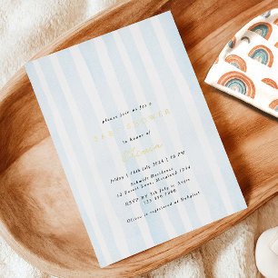 Invitación Con Relieve Metalizado Baby Shower Minimalista de Acuarela Azul