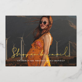 Invitación Con Relieve Metalizado Baby Shower minimalista escrito a mano por correo 