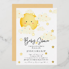 Invitación Con Relieve Metalizado Baby Shower Moon and Stars