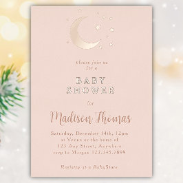 Invitación Con Relieve Metalizado Baby Shower Moon and Stars
