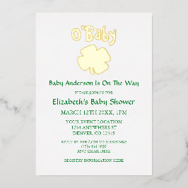 Invitación Con Relieve Metalizado Baby Shower O'Baby St Patrick's Day