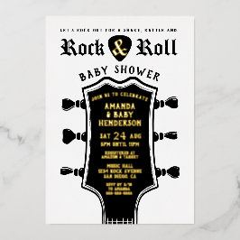 Invitación Con Relieve Metalizado Baby Shower Rock and Roll Guitar