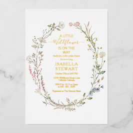 Invitación Con Relieve Metalizado Baby Shower Rustic Modertic Wildflower Spring
