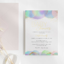 Invitación Con Relieve Metalizado Baby Shower sobre las burbujas arcoiris coloridas 