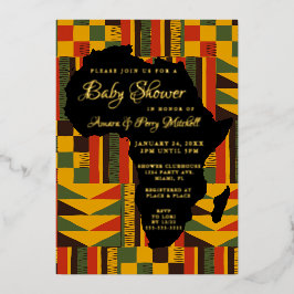 Invitación Con Relieve Metalizado Baby Shower tribal africano de lujo