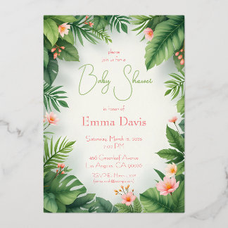 Invitación Con Relieve Metalizado Baby Shower tropical