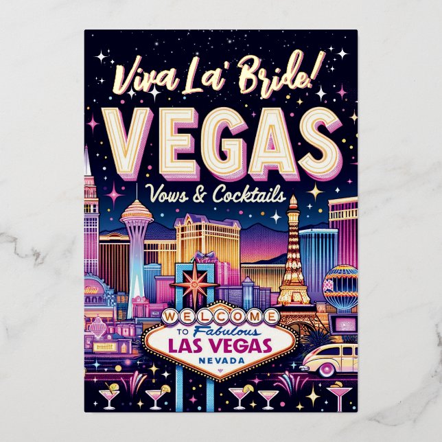 Invitación Con Relieve Metalizado Bachelorette Bash de Las Vegas (Anverso)